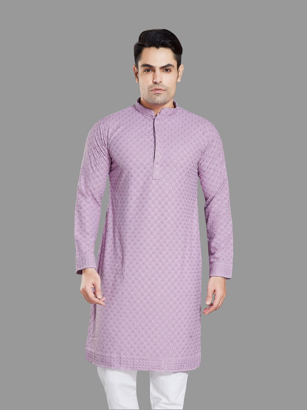 PulseIQ Purple Viscose Rayon Embroidered Kurta Sets