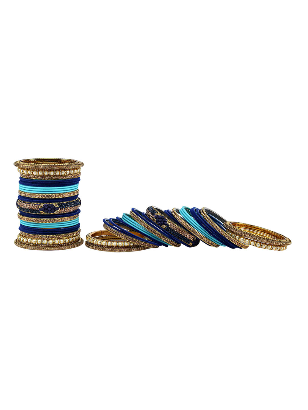 Amika Set Of 50 Gold-Plated Stone-Studded & Beaded Bangles