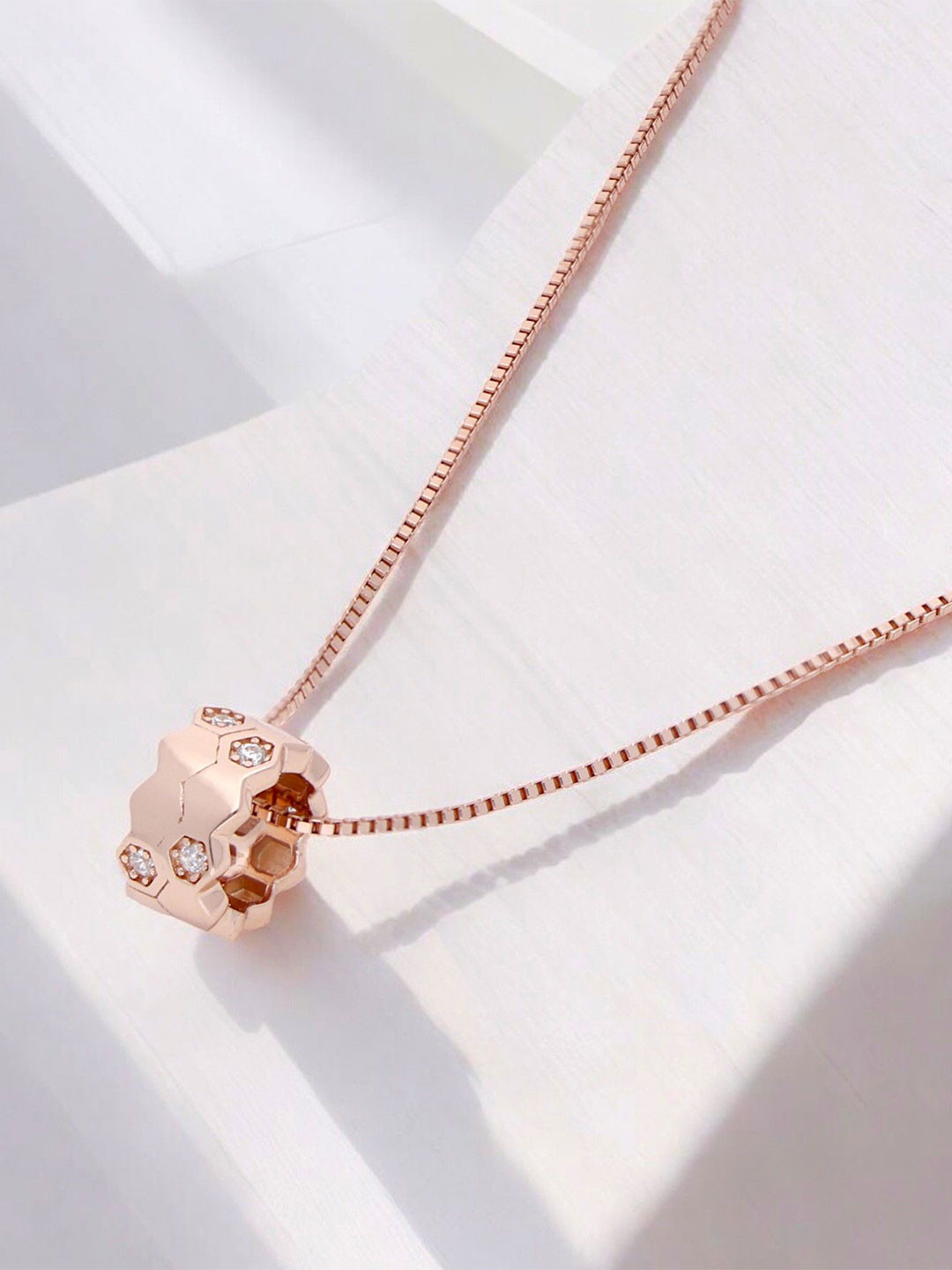 Crash.Club By CKC Rose Gold-Plated Cubic Zirconia Studded Circular Pendant With Chain