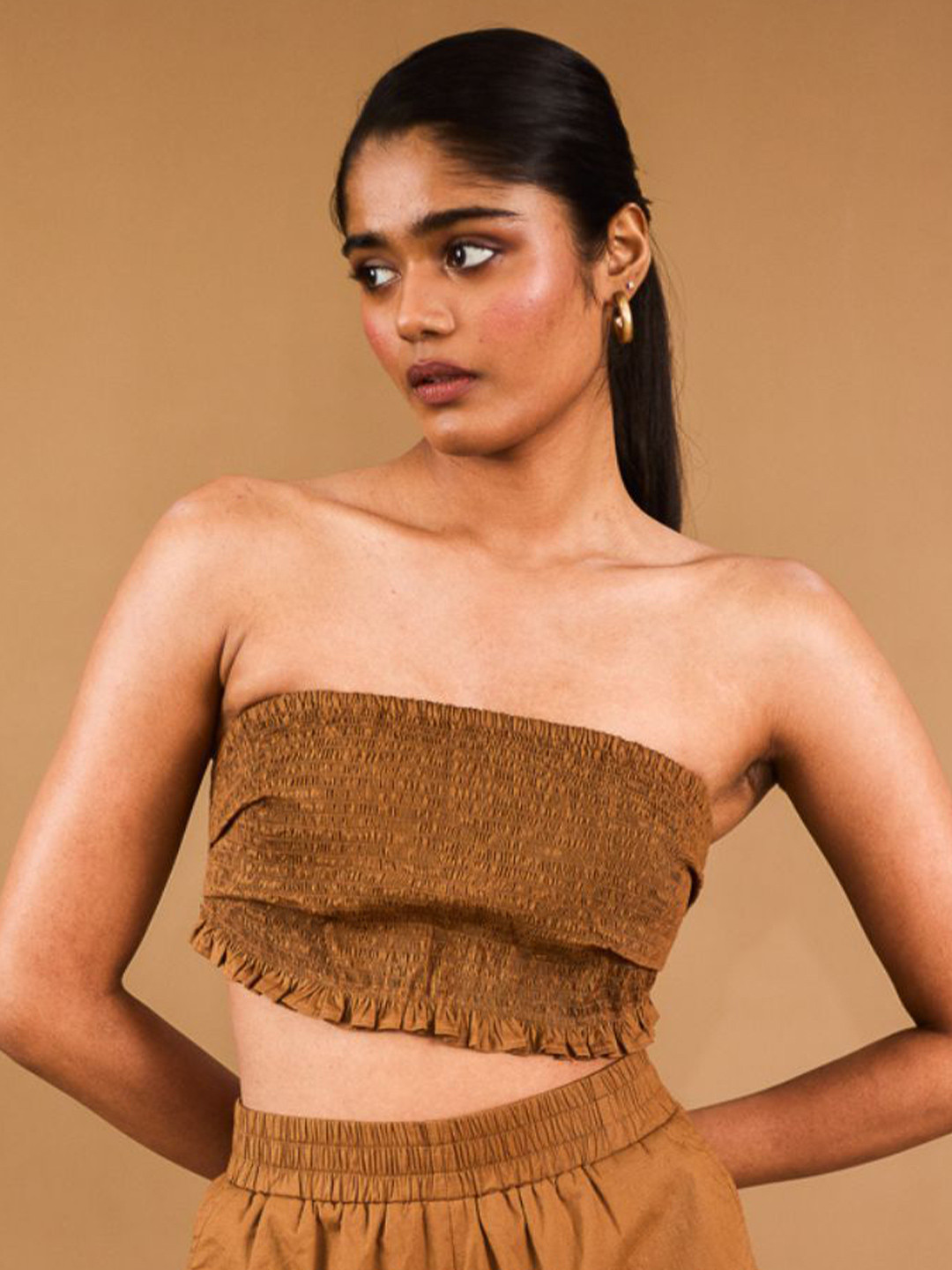 Urban Suburban Brown Smocked Cotton Tube Top