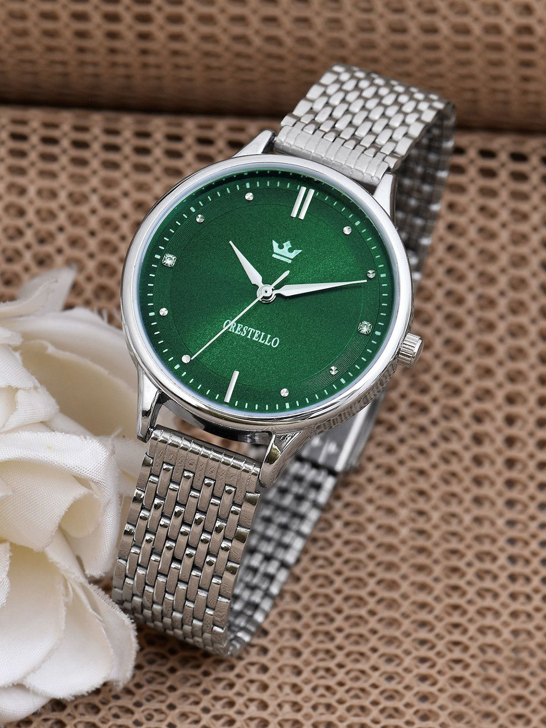 CRESTELLO Women Dial & Stainless Steel Bracelet Style Straps Analogue Watch CR-L154-GRN-CH