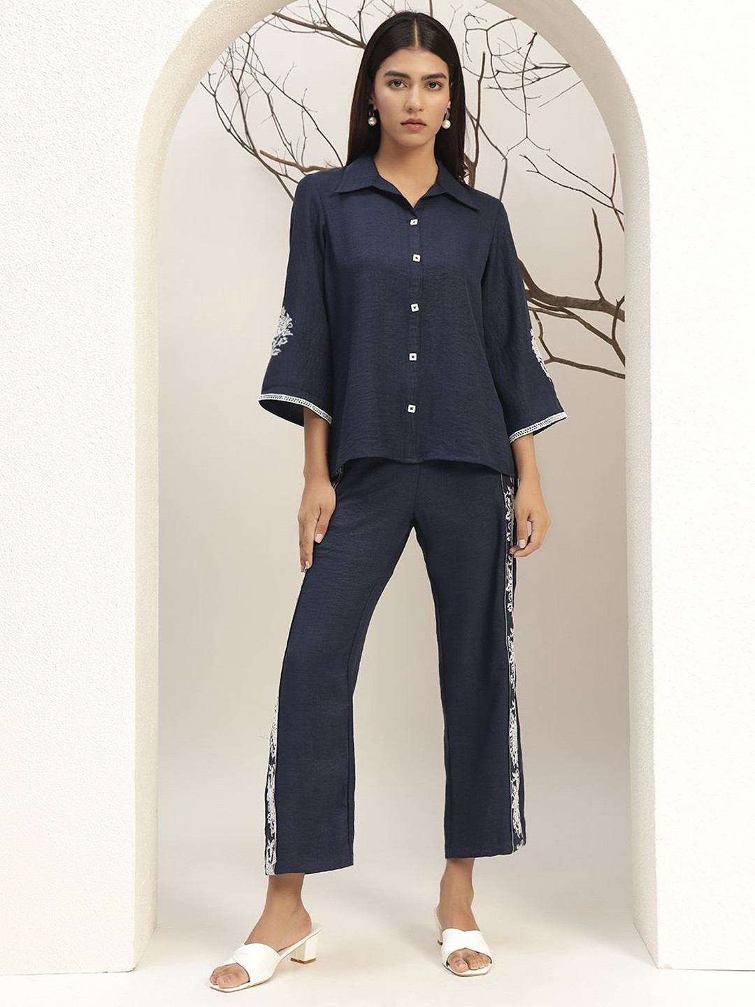 Bani Women Lace Detailed Shirt Collar Shirt With Trouser Co-Ords