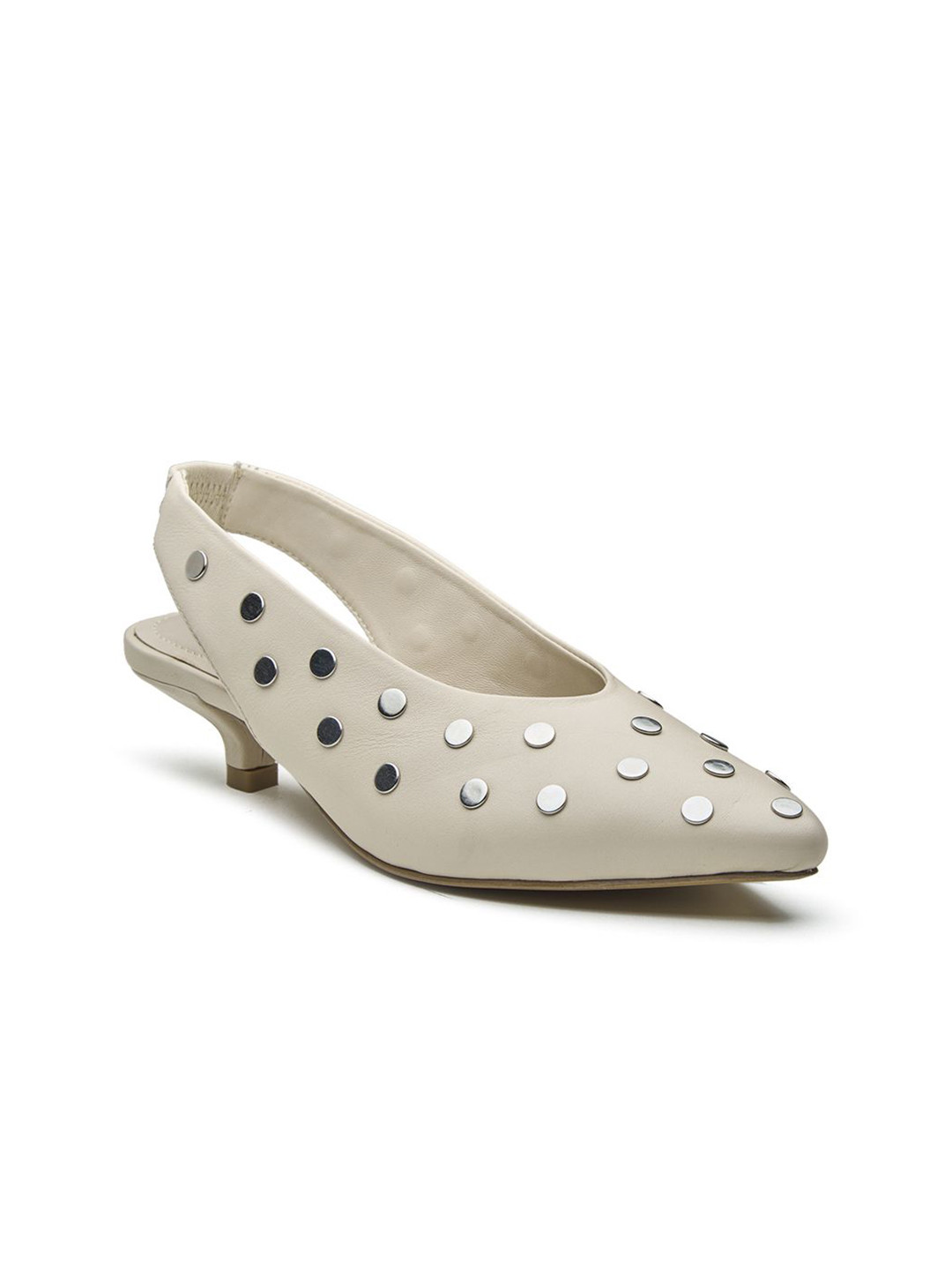 Peach Flores Ibzia Women Embellished Leather Kitten Pumps