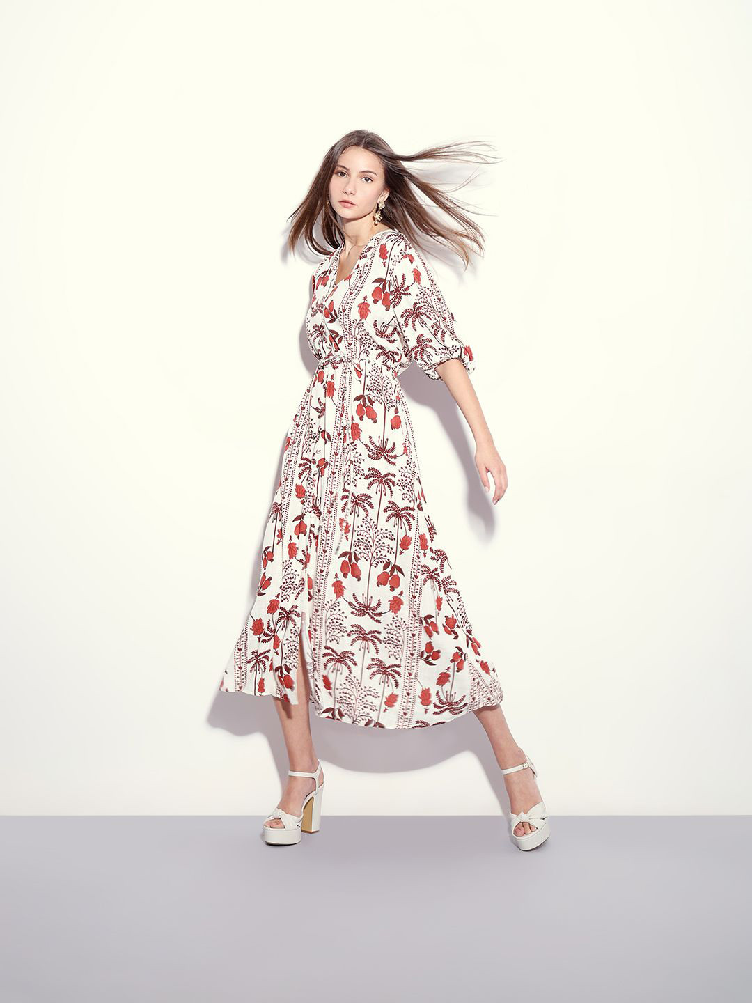 Vero Moda Tropical Printed Puff Sleeve Fit & Flare Dress