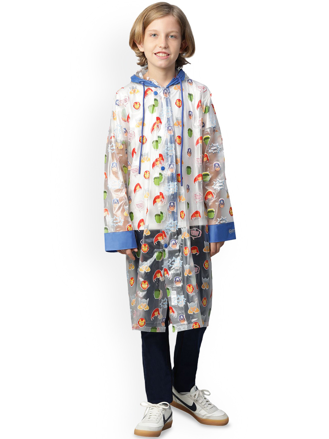 Kids Transparent Printed  Hooded Rain Jacket