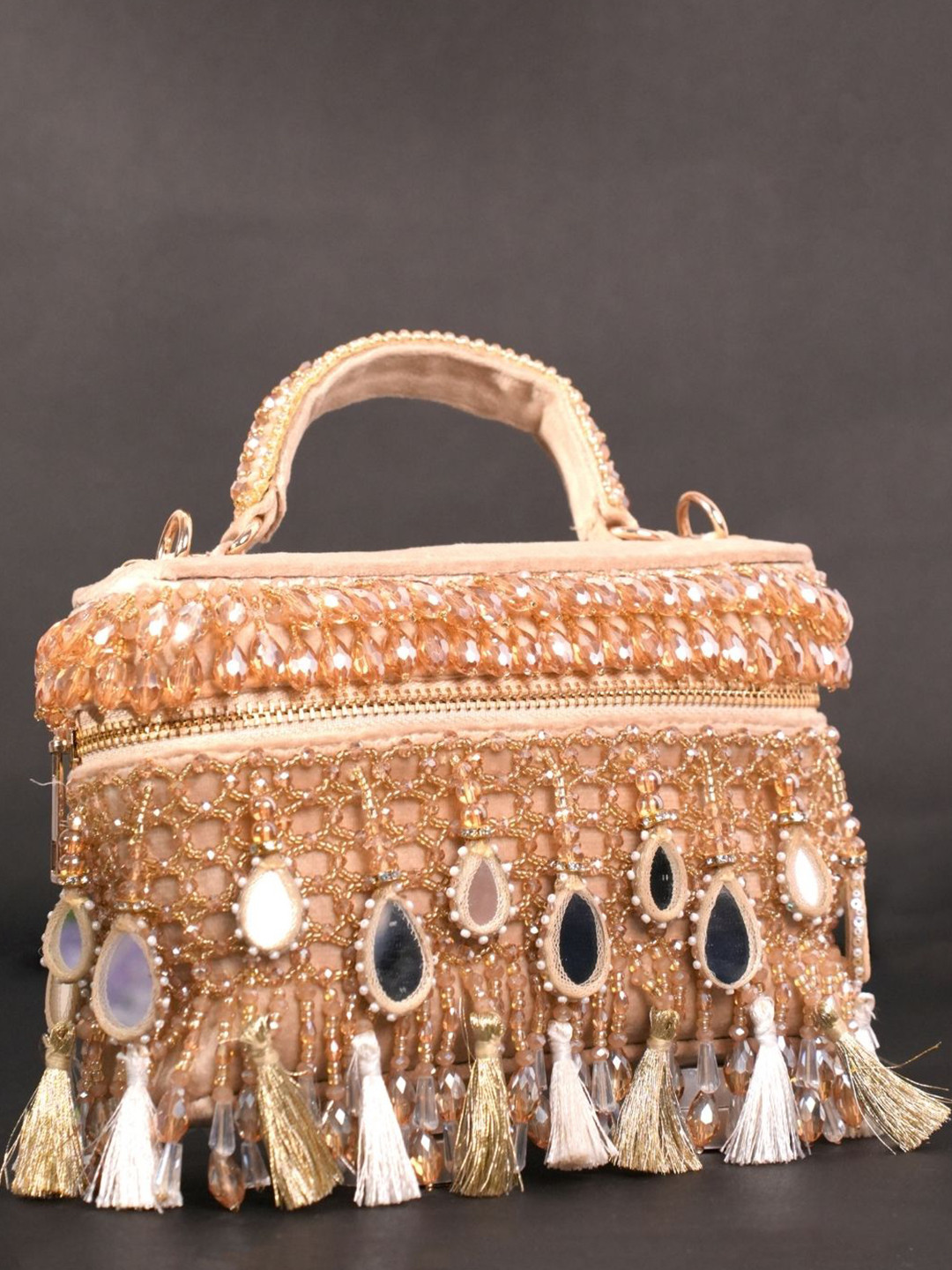 House of Kosha Mirage Embellished Suede Structured Handheld Bag