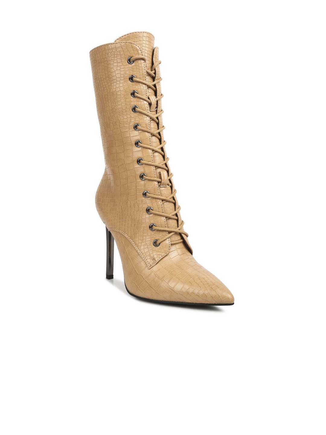 London Rag Women Croco Faux Leather Stiletto-Heeled Regular Boots