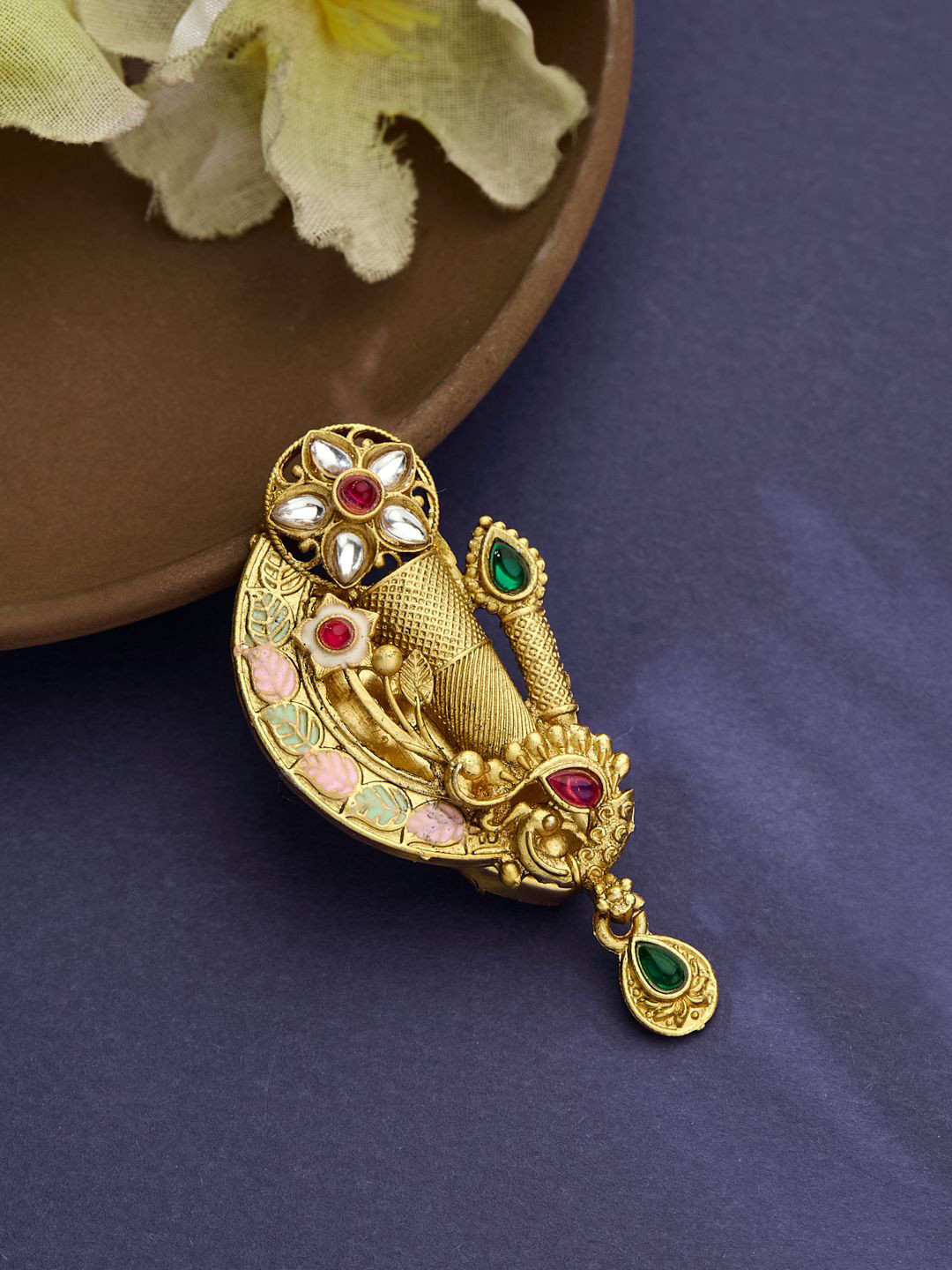 ATIBELLE Gold-Plated Kundan Studded Saree Clip