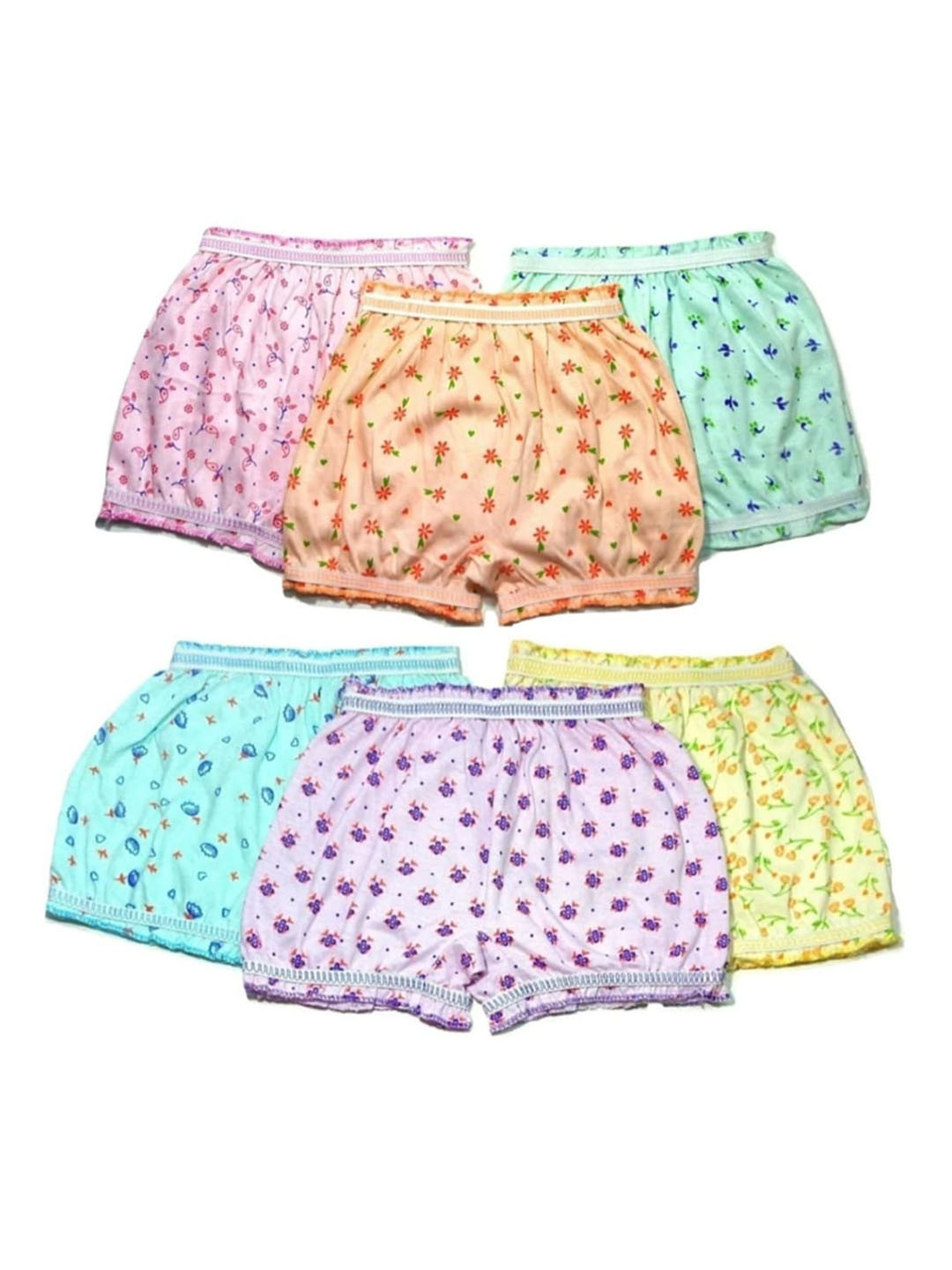 KIDBIRD Infant Girls Pack Of 6 Printed Cotton Mid-Rise Boy Shorts Briefs Allov-02KID06
