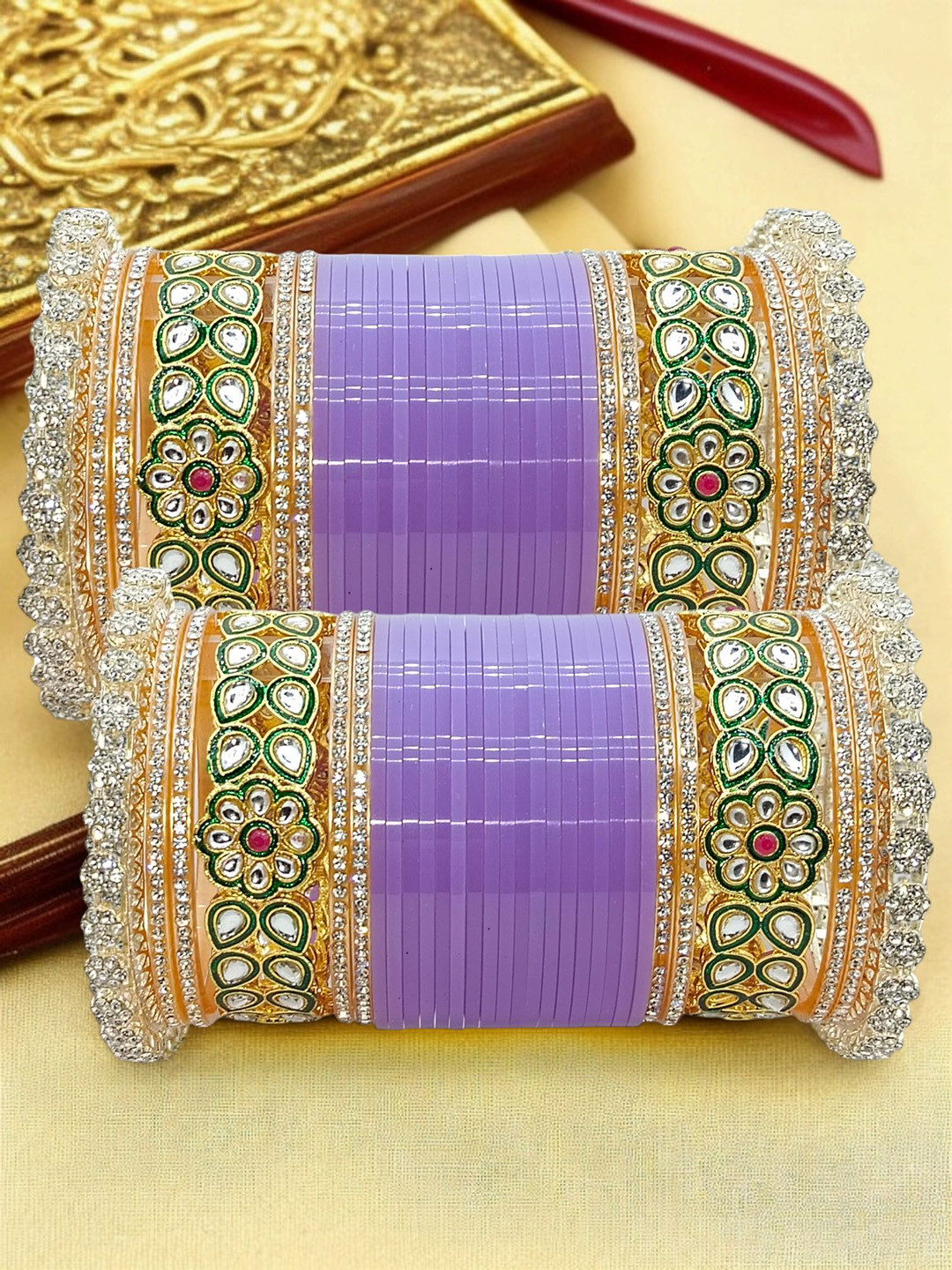 BeautyTrends Set of 60 Kundan & Stone Studded Meenakari Dulhan Chuda Bangles