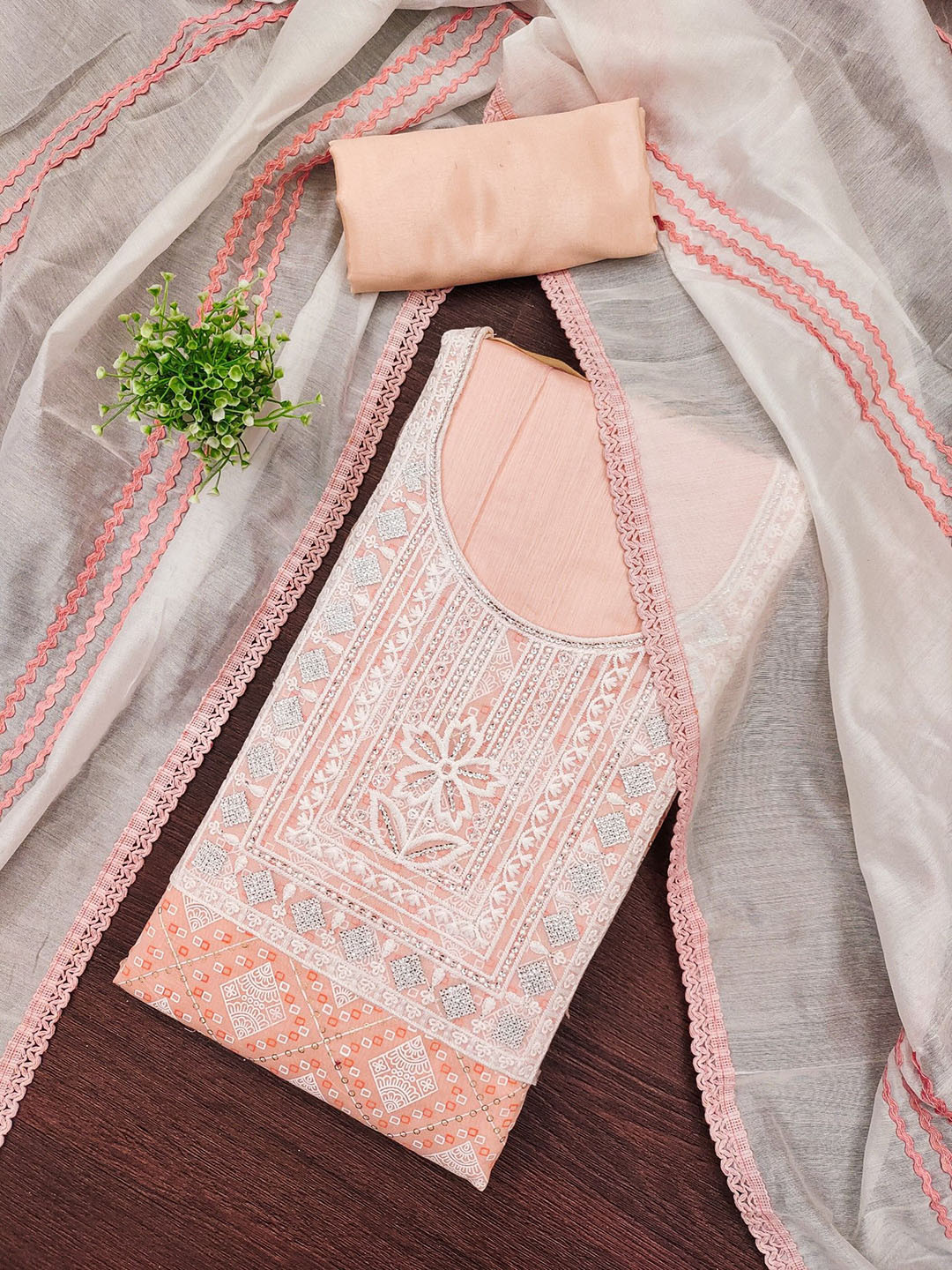 Rangtulika Ethnics Embroidered Modal Silk Unstitched Dress Material