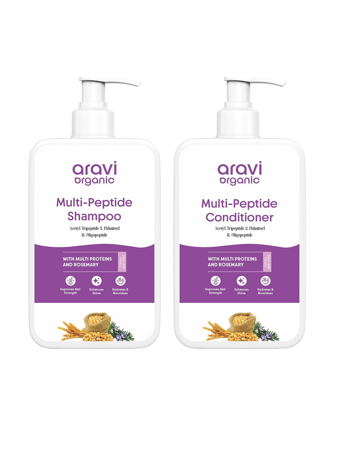 Aravi Organic Set Of 2 Multi Peptide Shampoo & Conditioner- 200 ml Each