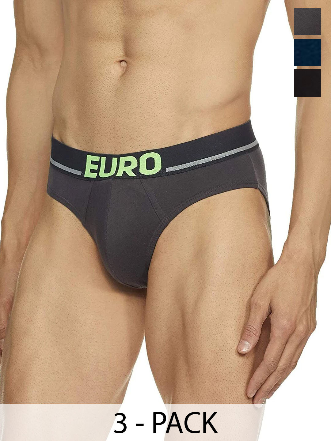 Euro Pack Of 3 Assorted Pure Cotton Mid-Rise Basic Briefs Euro-Micra-Flash-Brief-3