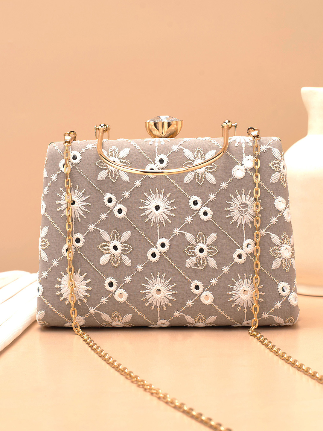 ARTKLIM Embroidered Thread Work Box Clutch