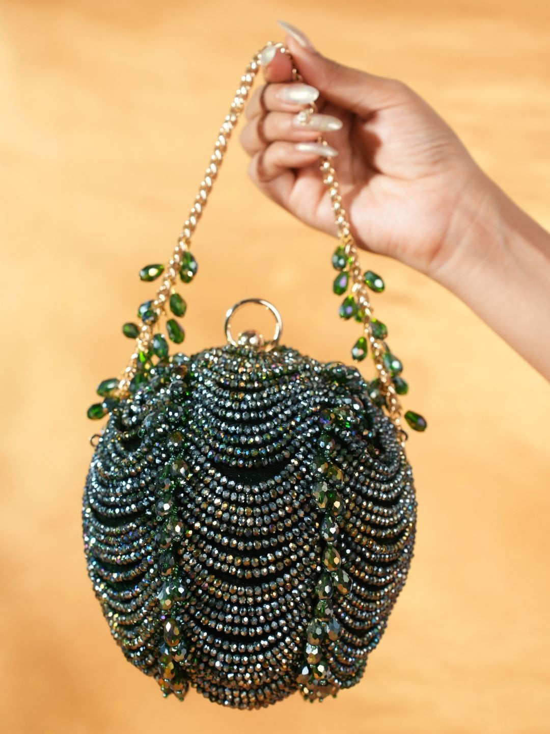 House of Kosha Velora Embellished Suede Structured Hobo Bag