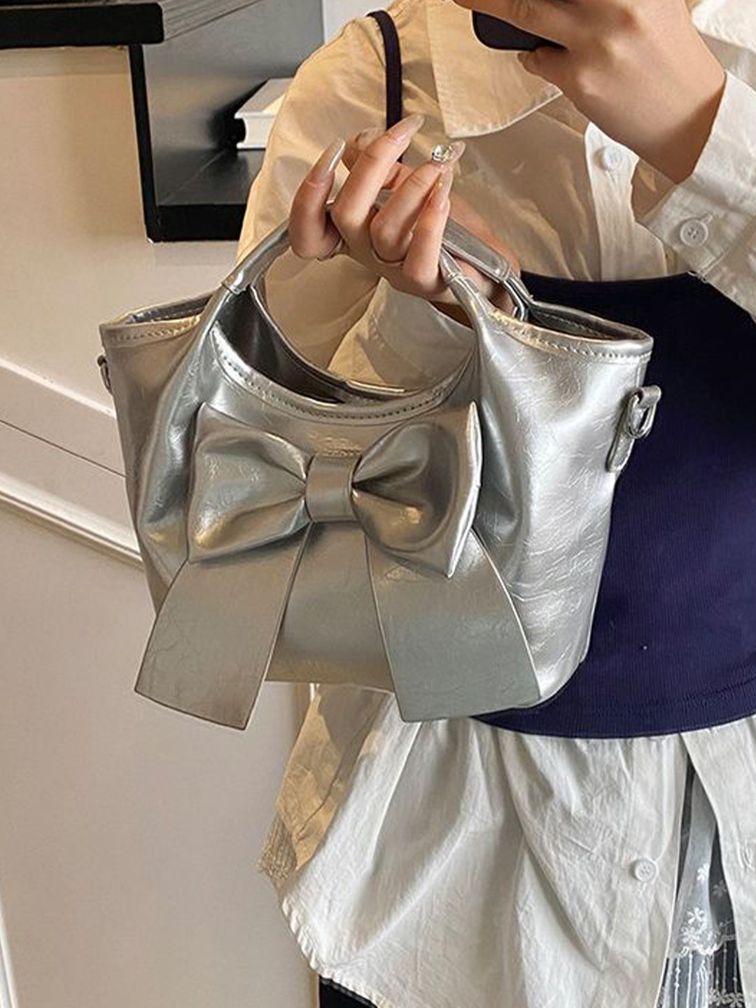 StyleCast x Revolte Bow Detail PU Bucket Sling Bag