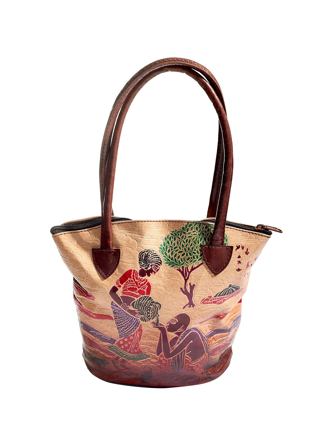 Exotic India Ethnic Motifs Leather Structured Pure Leather Shoulder Bag