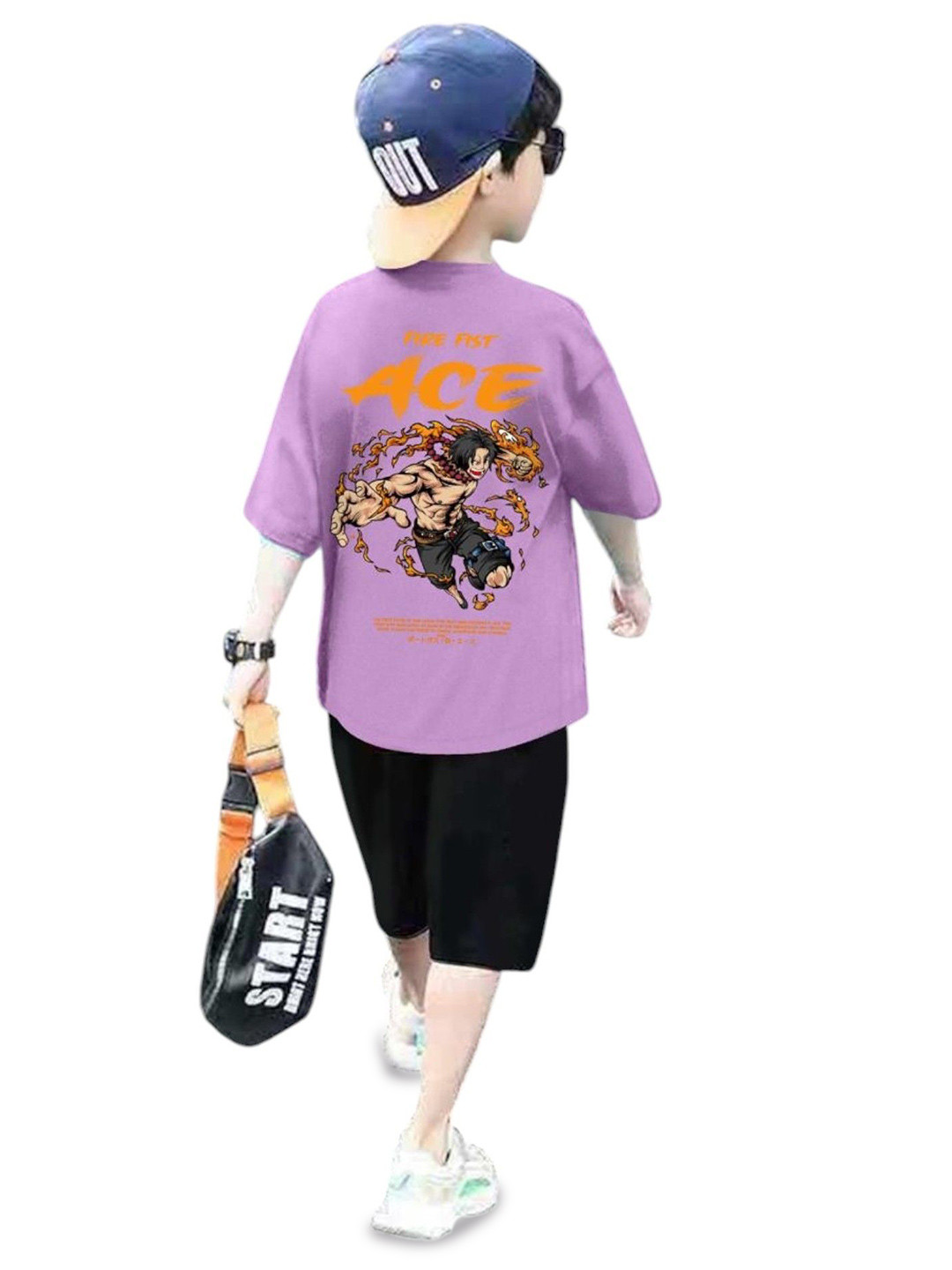 GCYX Boys Printed Round Neck Pure Cotton T-shirt With Shorts