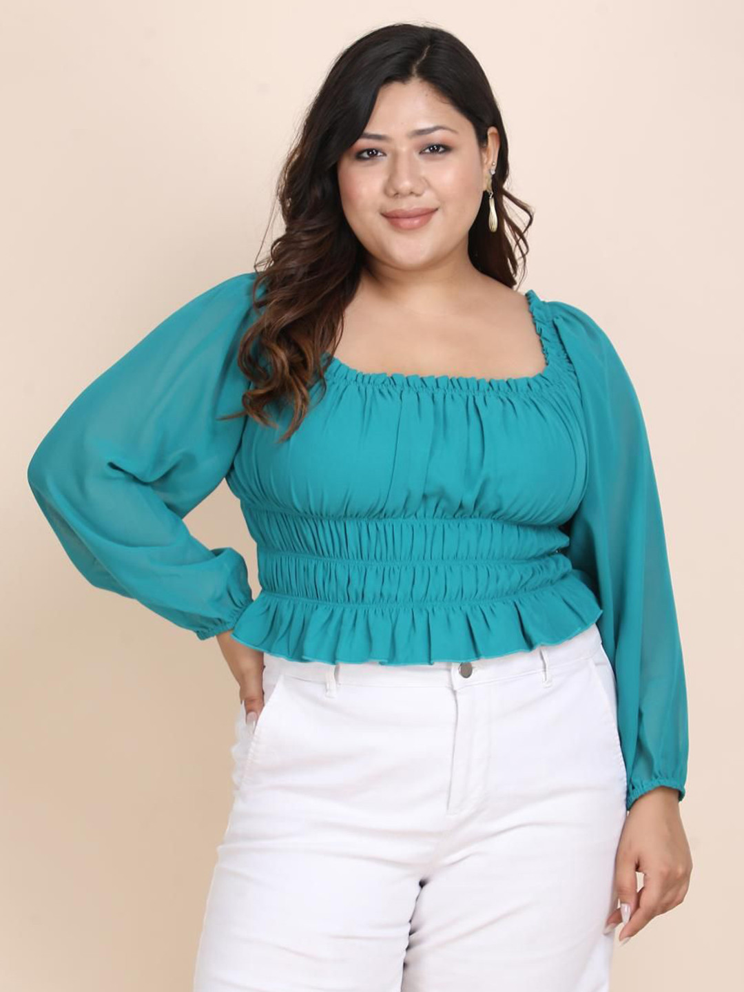 CURVE BY KASSUALLY Women Solid Square Neck Styled Back Top