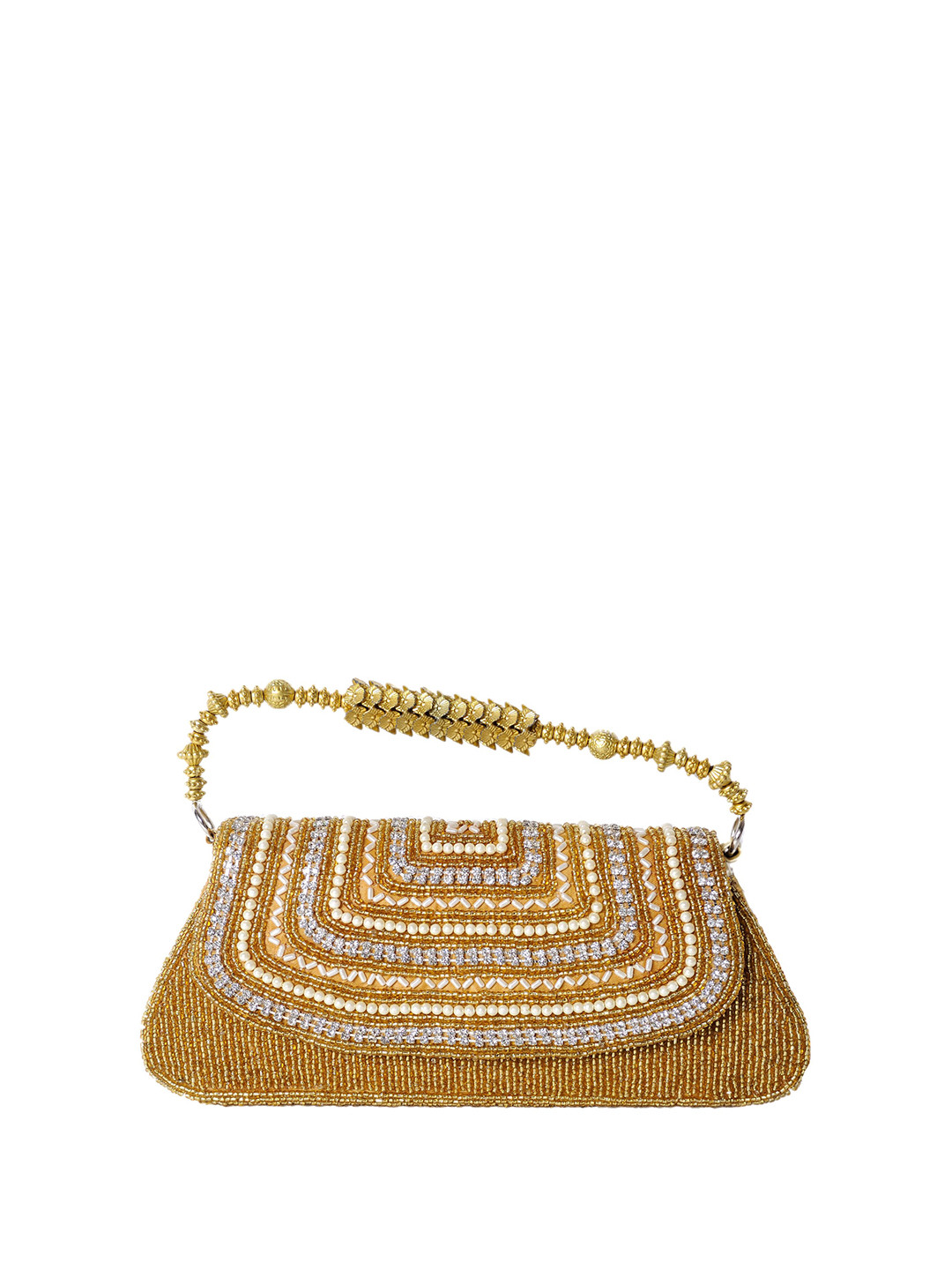 Exotic India Handbag with Dense Beadwork and Faux Pearls