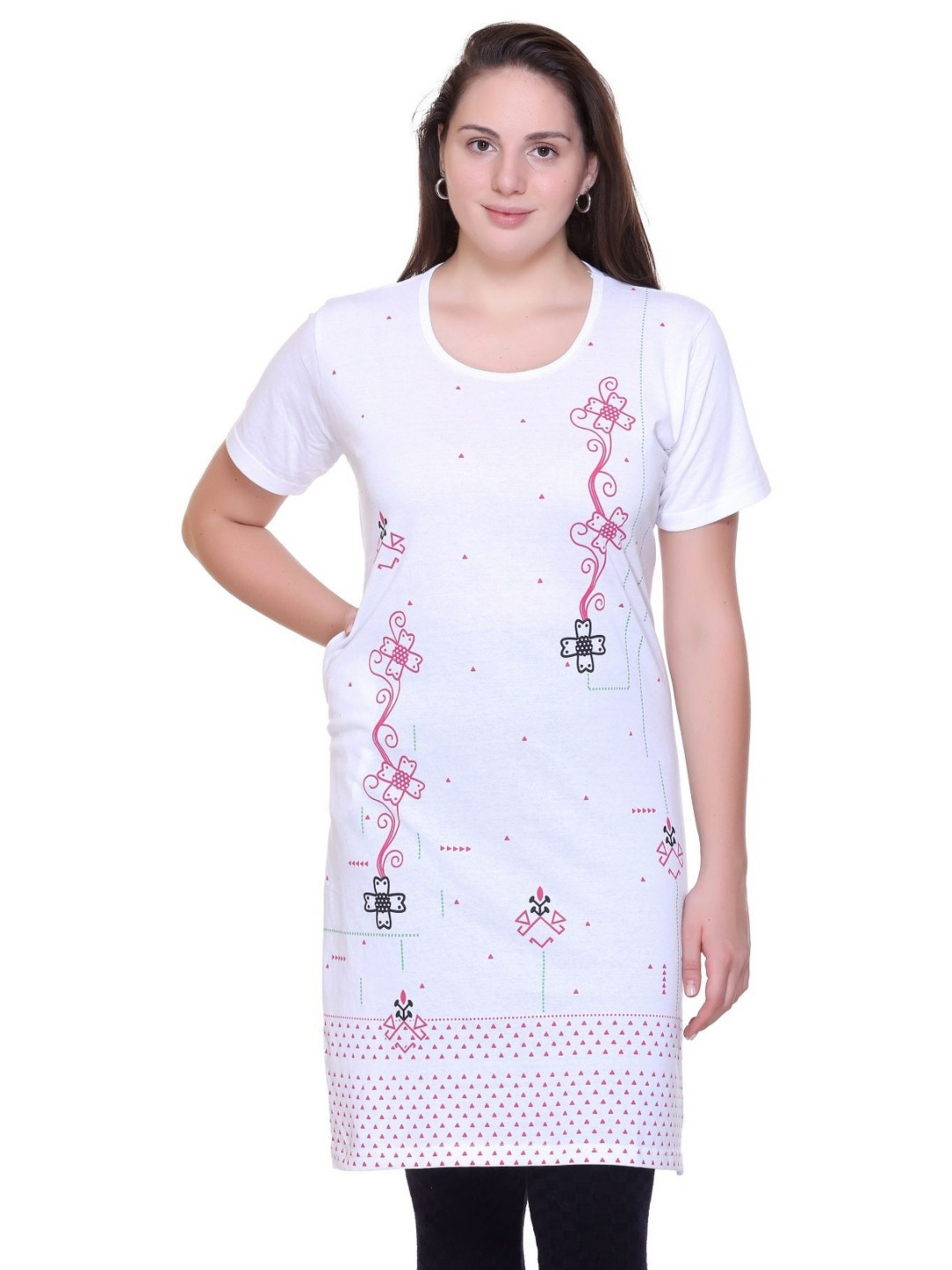 FIRST SLEEP Floral Printed Round Neck Cotton Pockets T-Shirts