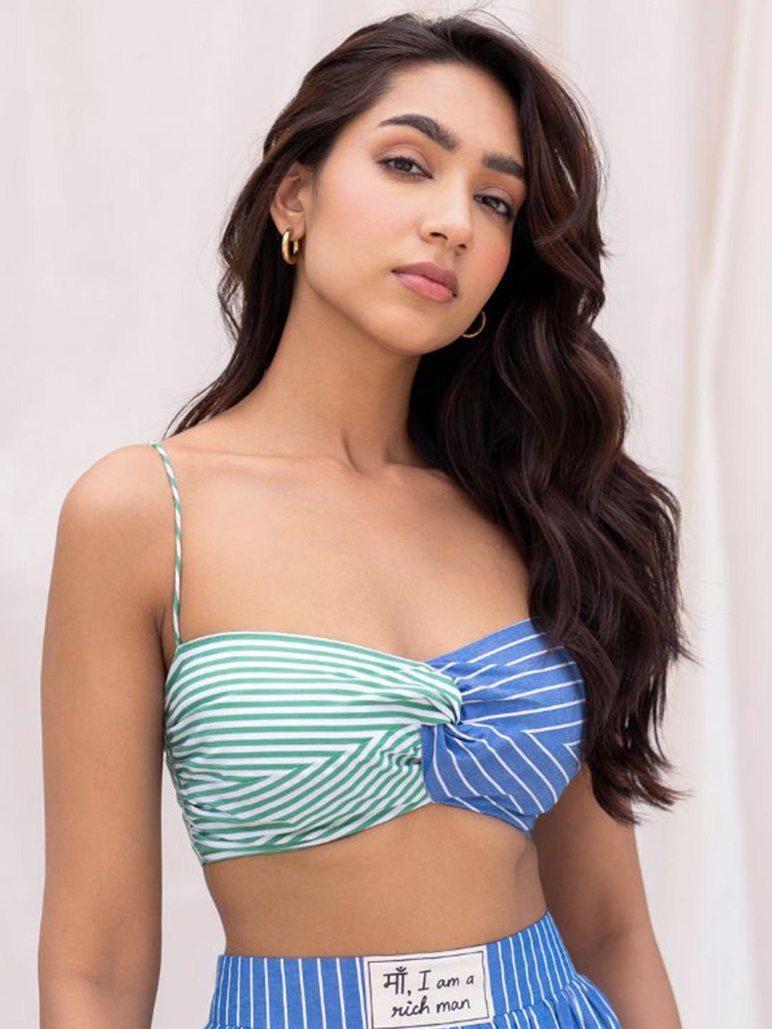 Urban Suburban Women Striped Shoulder Straps Cotton Fitted Crop Top