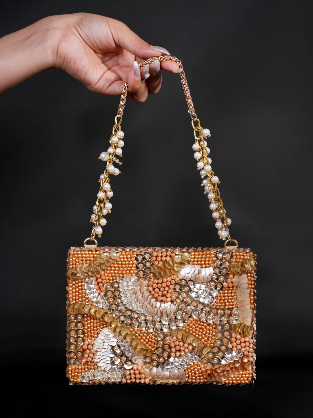House of Kosha Amna Embellished Suede Structured Handheld Bag