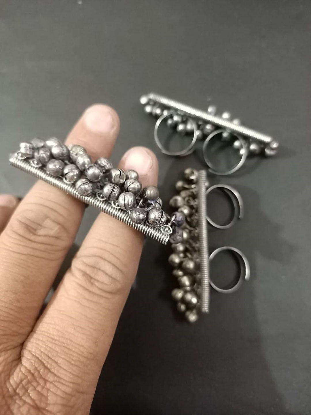 gurjari jewellers Set Of 3 Silver-Plated Oxidised Finger Ring