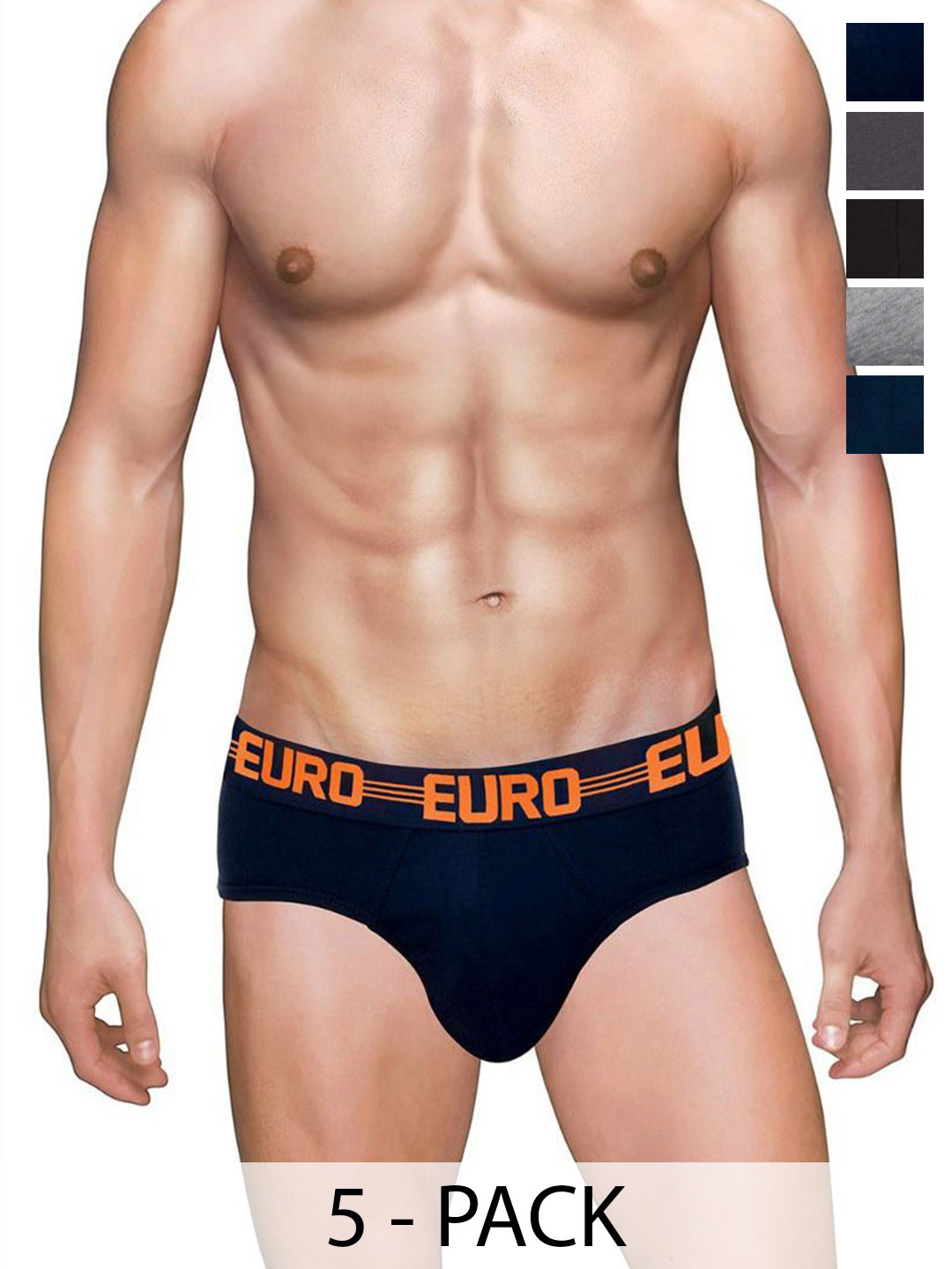 Euro Pack Of 5 Assorted Pure Cotton Mid-Rise Basic Briefs Euro-Micra-Flash-Brief-5