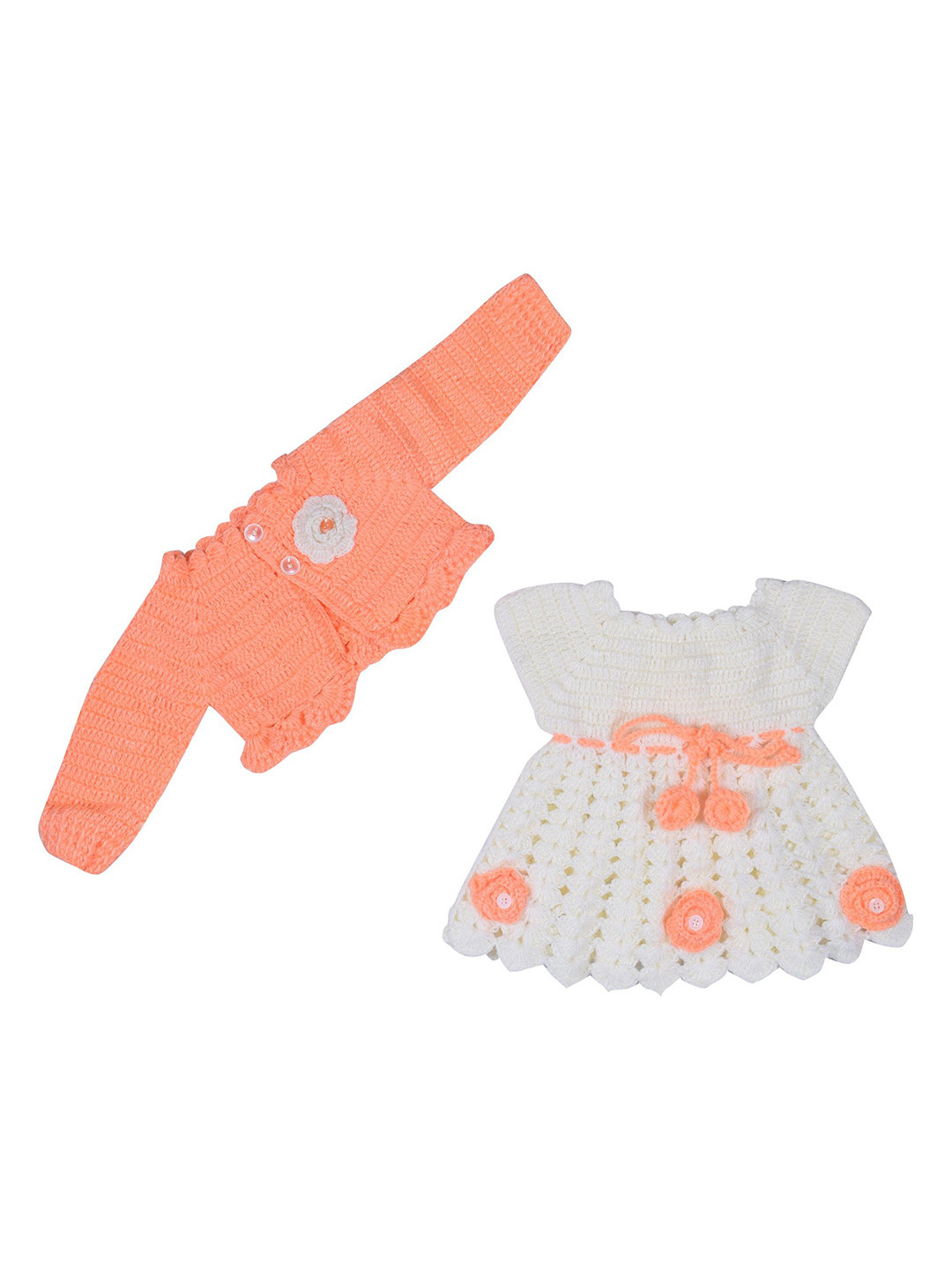 Sabinagarments Girls Woollen Crochet Fit & Flare Dress With Jacket