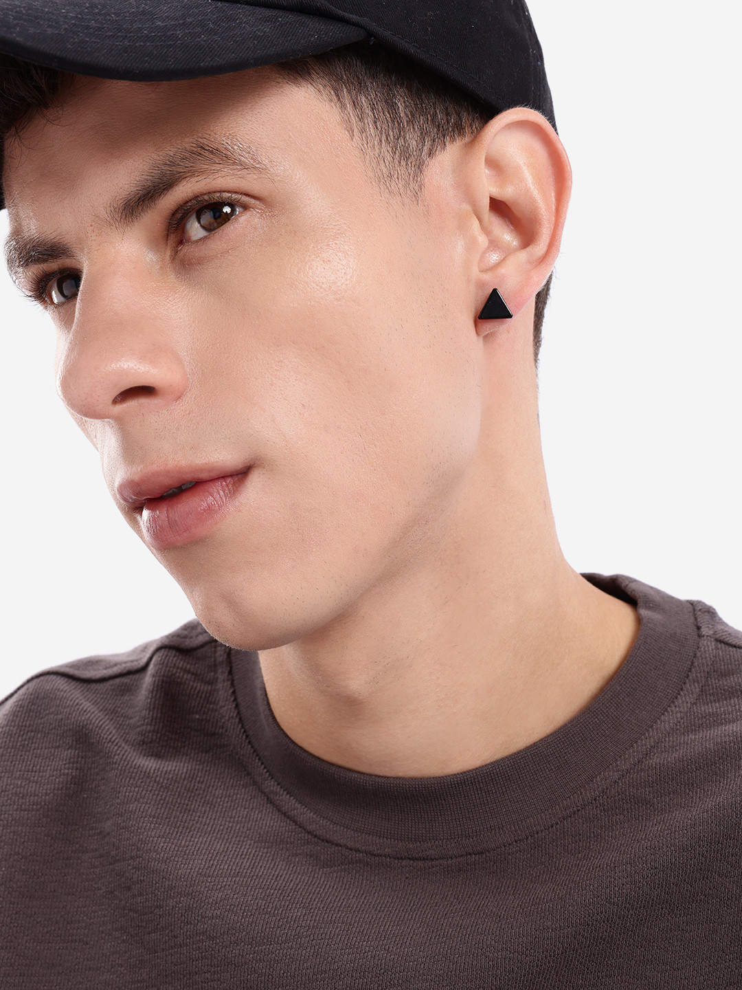 Black Toned Triangular Shaped Enamel Stud Earring