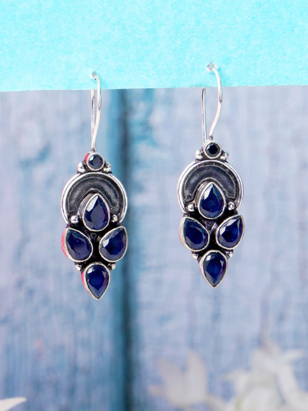 Bamboo Tree Jewels Artificial Stones Studded Oxidised Leaf Shaped Drop Earrings