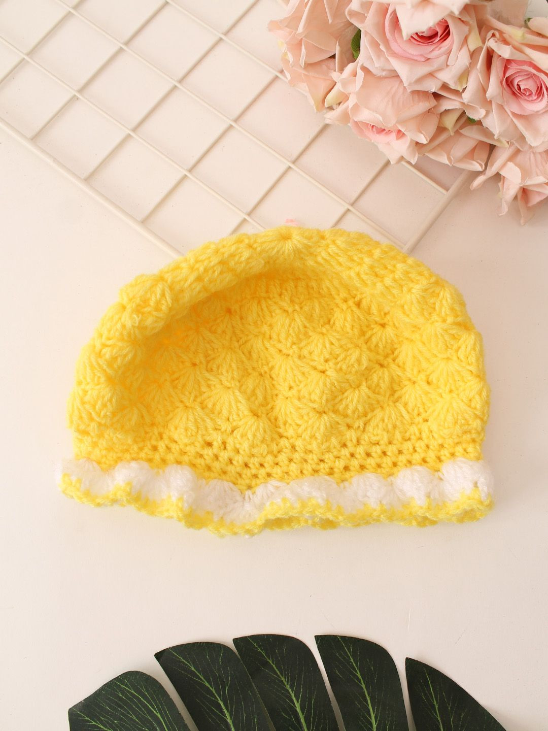 Woonie Kids Crochet Self Design Woollen Beanie Cap