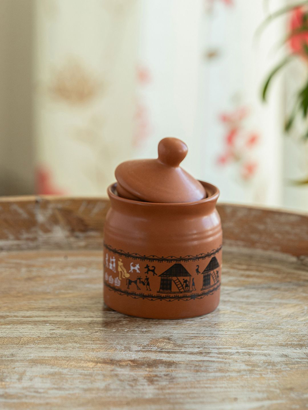 ExclusiveLane Brown Ceramic Pickle & Chutney Jar with Lid