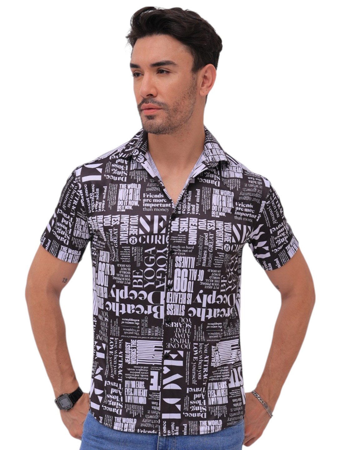 f Gallery Men Typography Printed Party Shirt