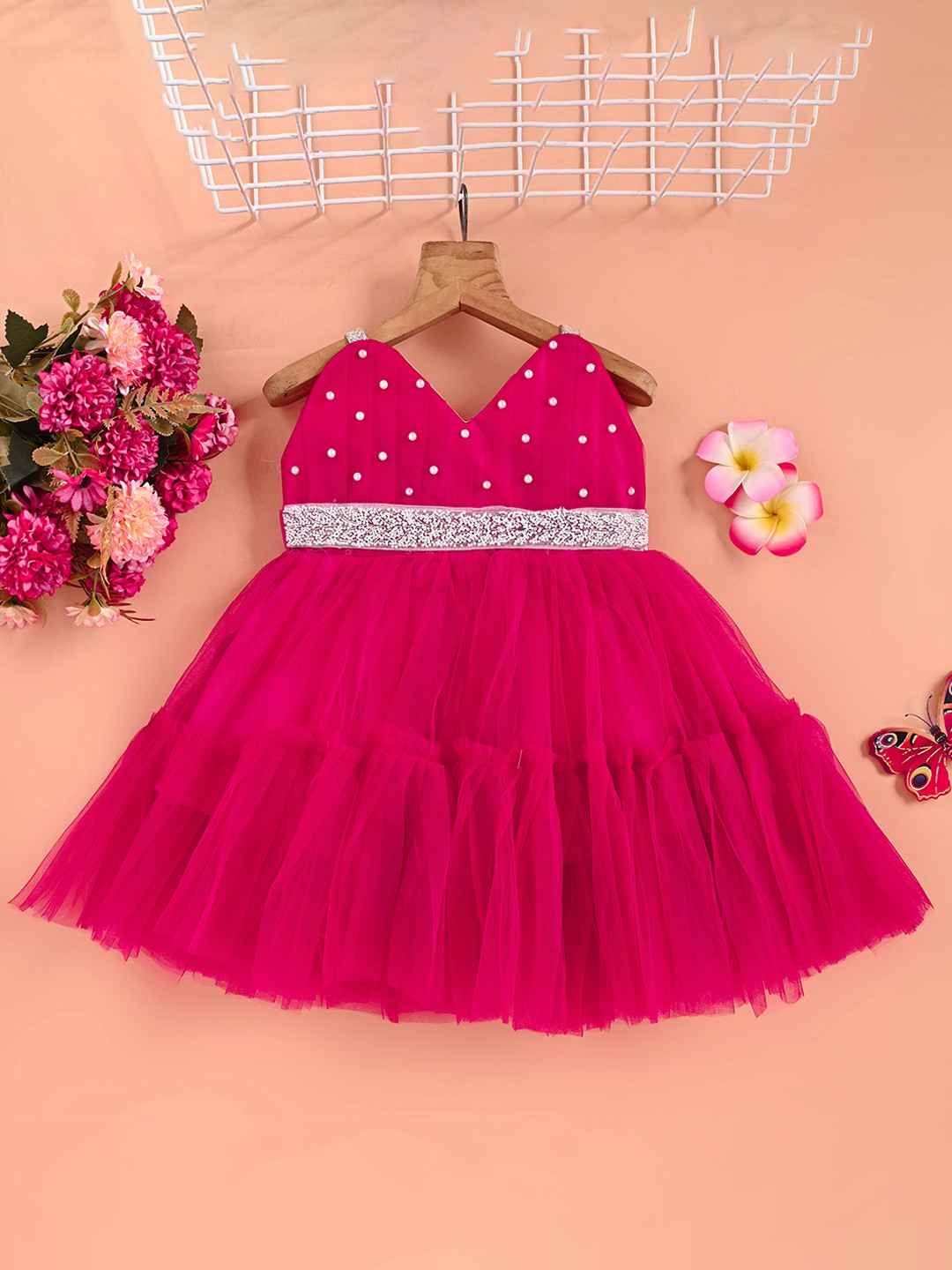 F B EMPIRE Girls Embellished Sleeveless Fit & Flare Dress