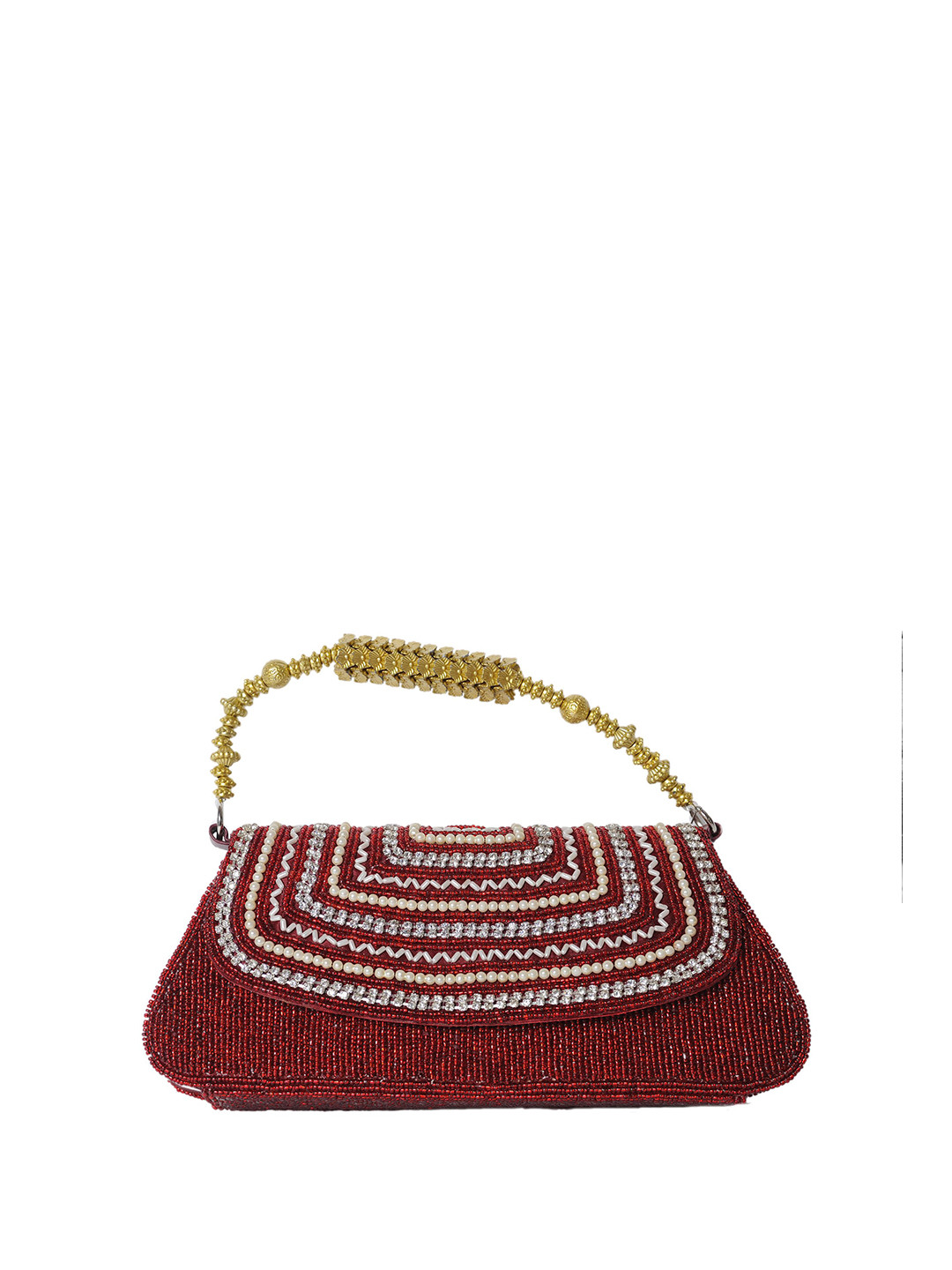 Exotic India Embellished Swagger Handheld Bag with Dense Beadwork and Faux Pearls