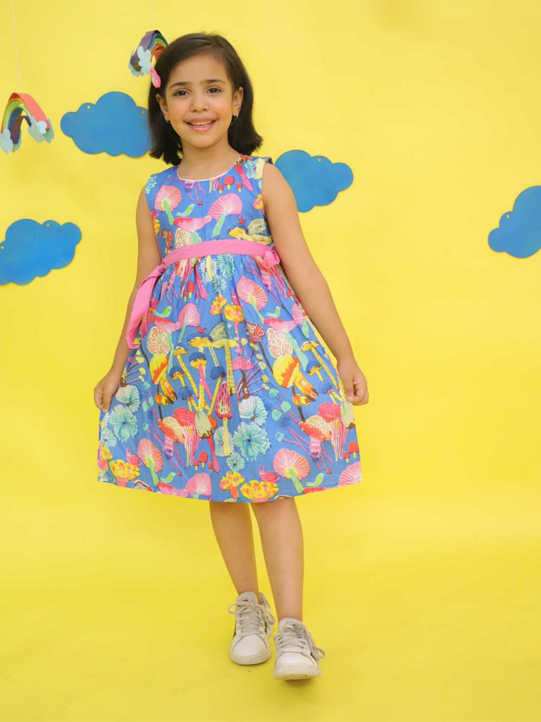 Vastrarth Girls Mushrooms Printed Waist Tie-Up Fit & Flare Dress
