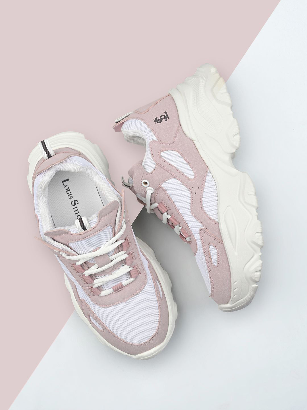 LOUIS STITCH Women Pink & White Lace-Up Sneakers