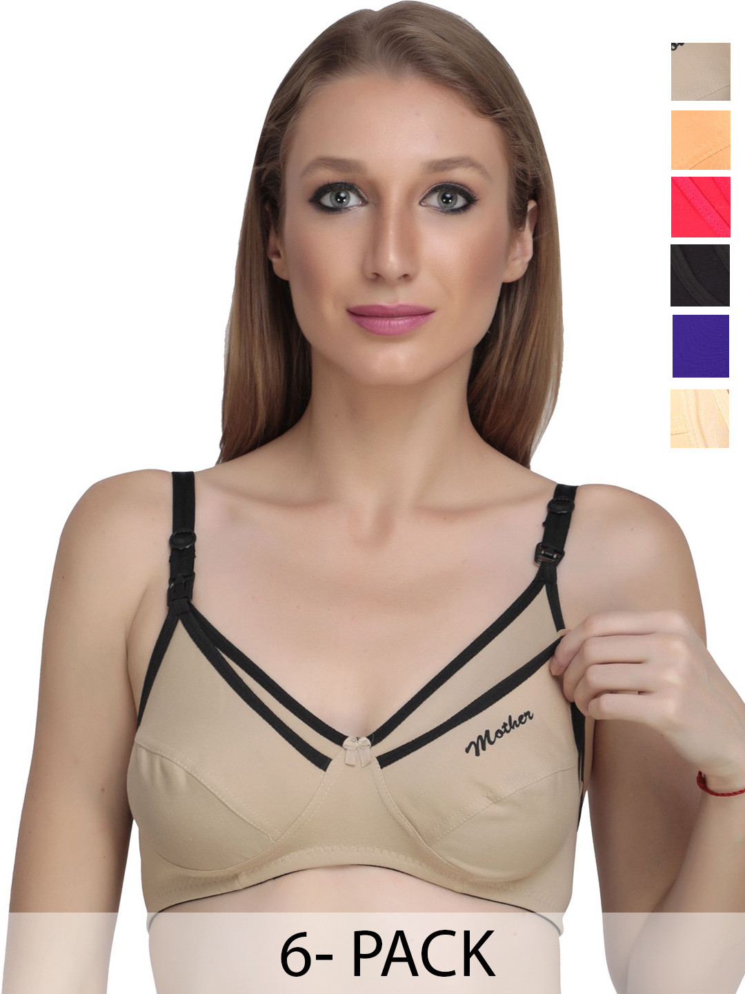 Liigne Pack Of 6 Full Coverage Non Padded Non-Wired Back Closure Maternity Bra