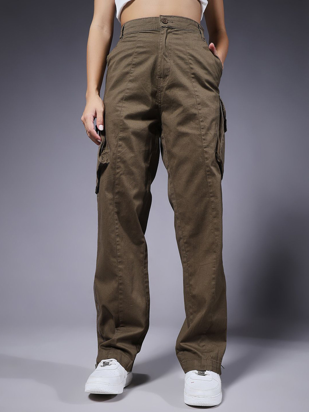 PRONK Women High-Rise Cargos Trousers