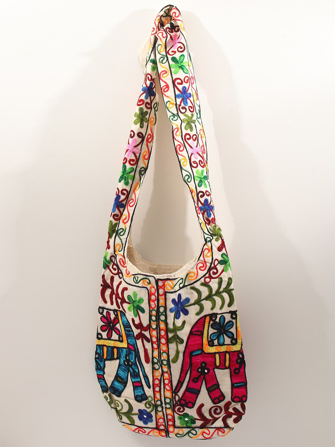 Exotic India Floral & Elephant Aari Embroidered Shopper Shoulder Bag