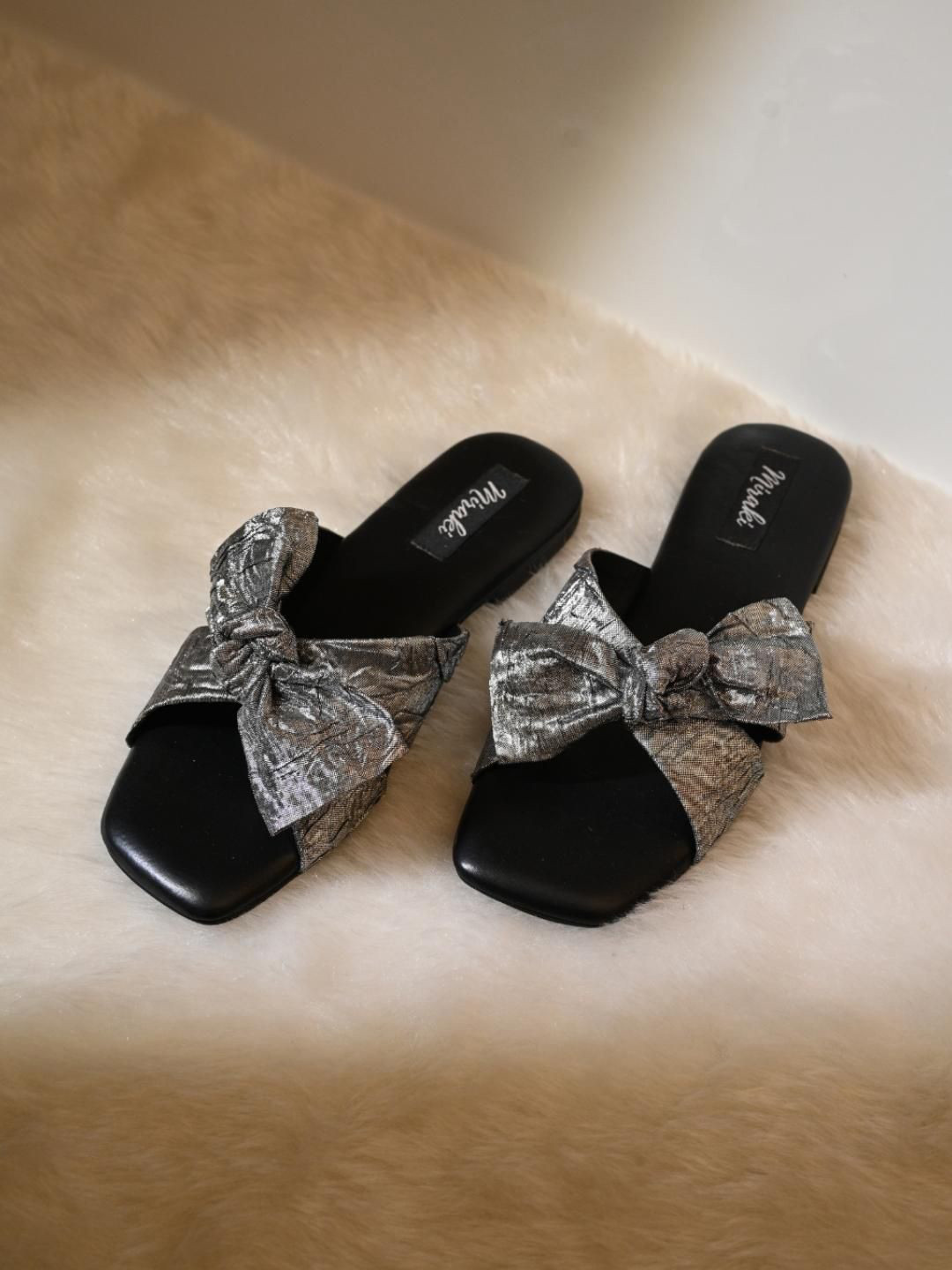 MIRAKI Women Slip-On Open Toe Flats with Bows