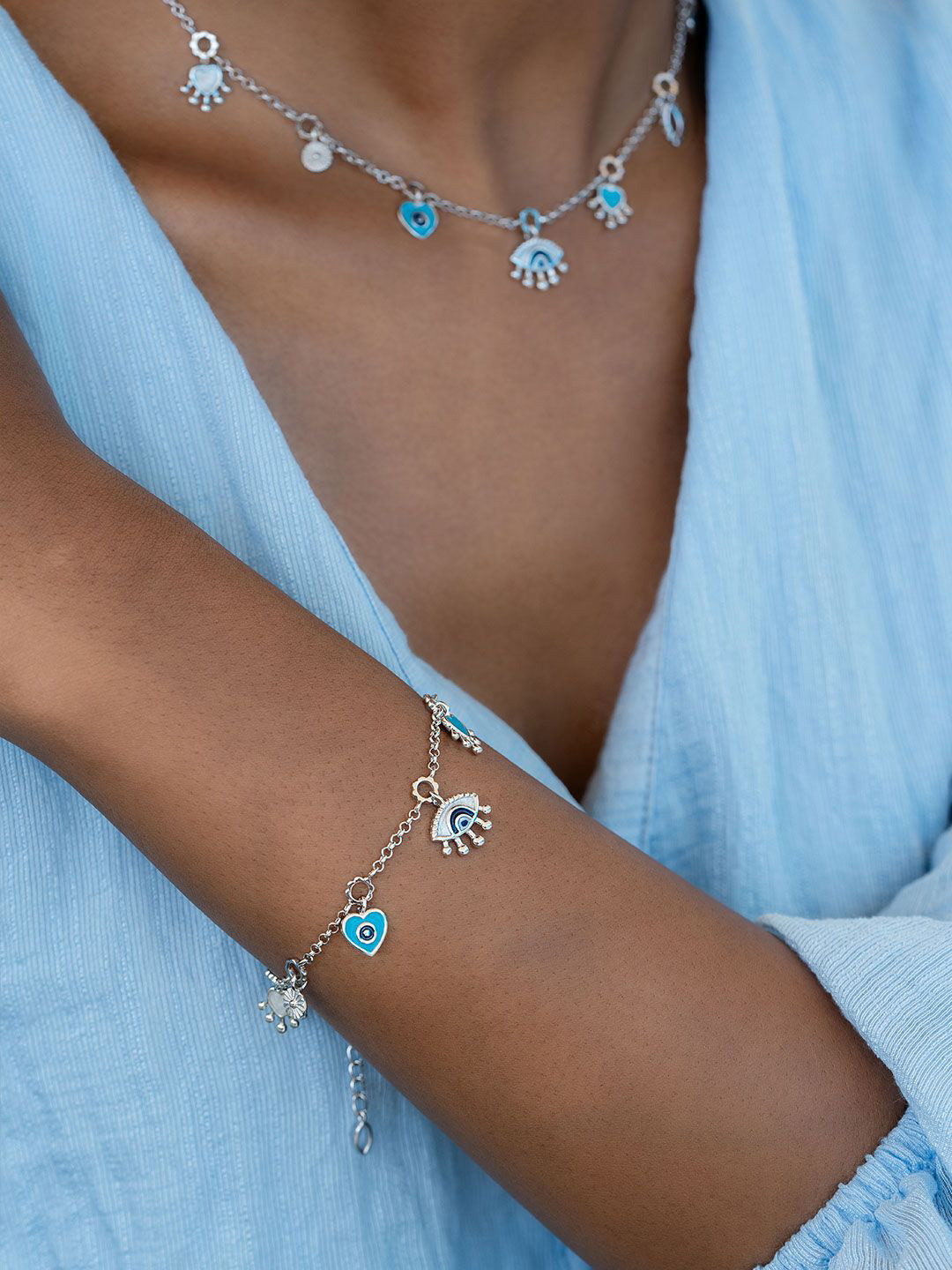 SHAYA 925 Sterling Silver No Nazar Evil Eye Wraparound Bracelet