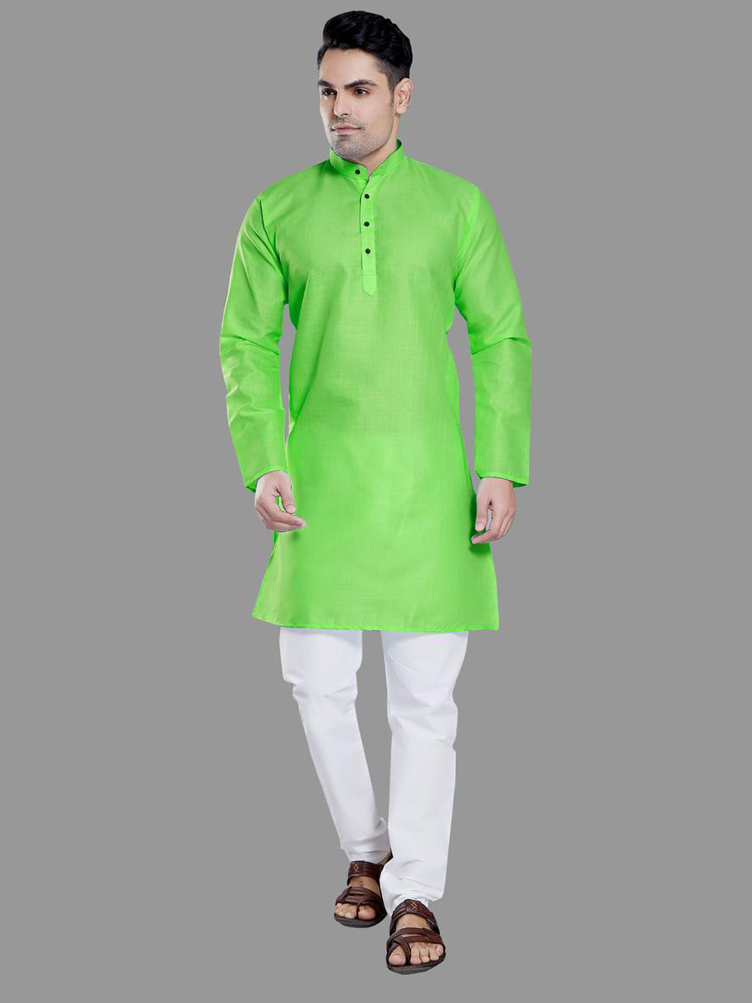 PulseIQ Green Cotton Blend Solid Kurta Sets