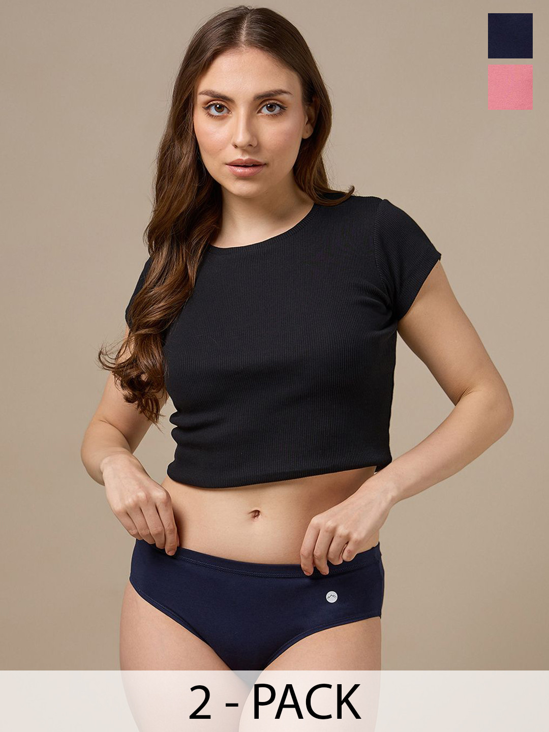 URBAN ADVENTURE Pack Of 2 Mid-Rise Odour-Resistant Hipster Briefs 2UAW-001(ROSE-NAVY)