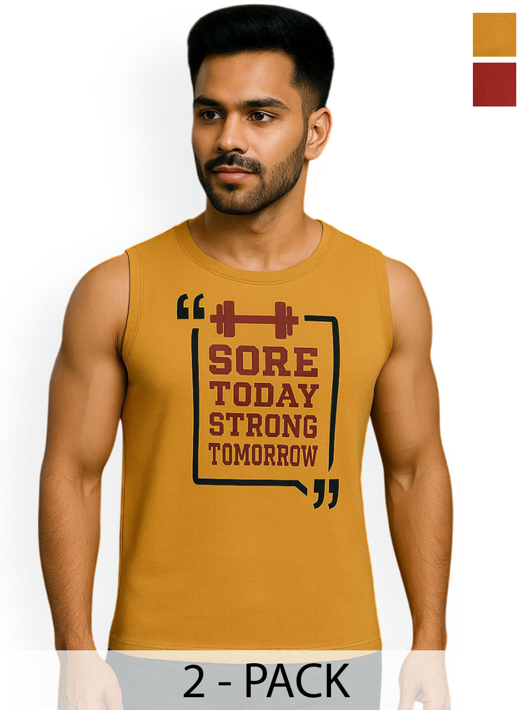 GREATMAN Pack Of 2 Printed Round Neck Gym Vests GM1110_2PC_PACK_A_M
