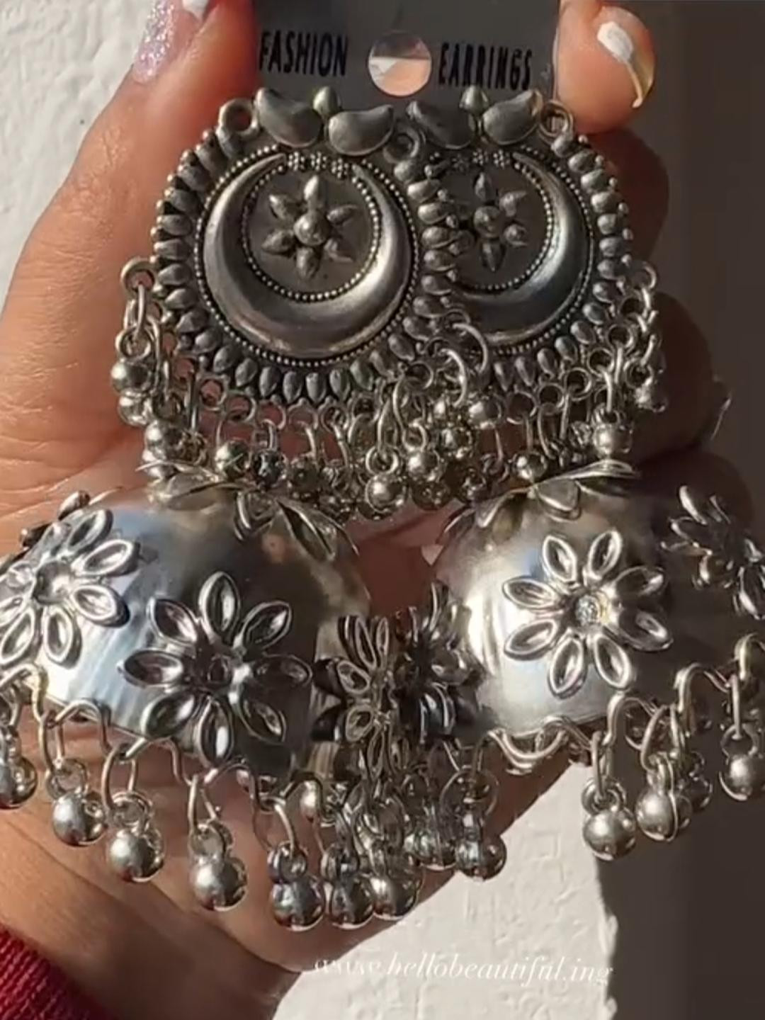 ISLANA Dome Shaped Jhumkas Oxidised silver Earrings