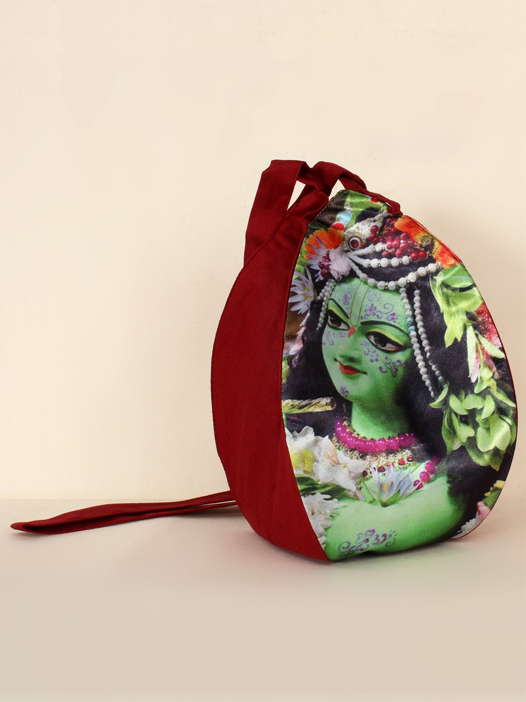 Exotic India Krishna Printed Shopper Gaumukhi Japa Mala Handheld Bag