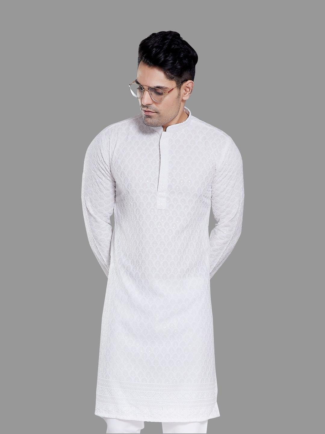 PulseIQ White Viscose Rayon Solid Kurta Sets